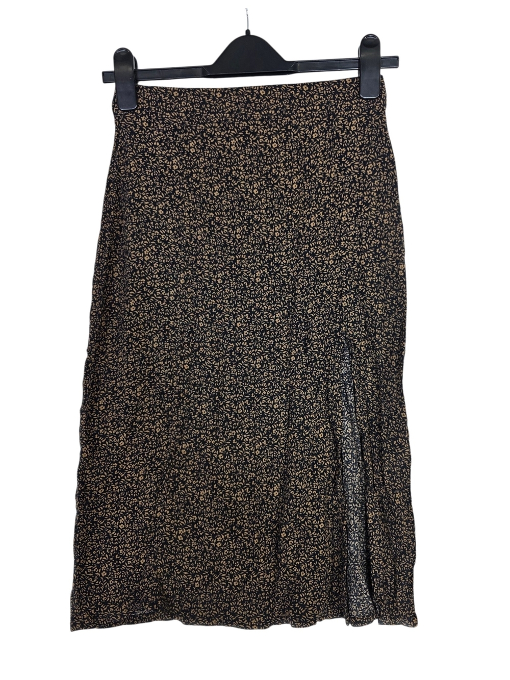 American Eagle Black & Tan Floral w/Side Slit Midi Skirt - Women's